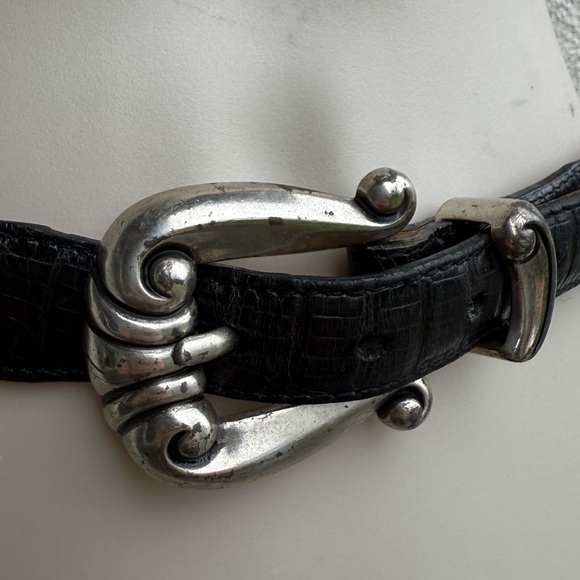 Vintage 1996 Brighton Concho Ornate Filigree Black Leather Belt Size Small Boho main image 6